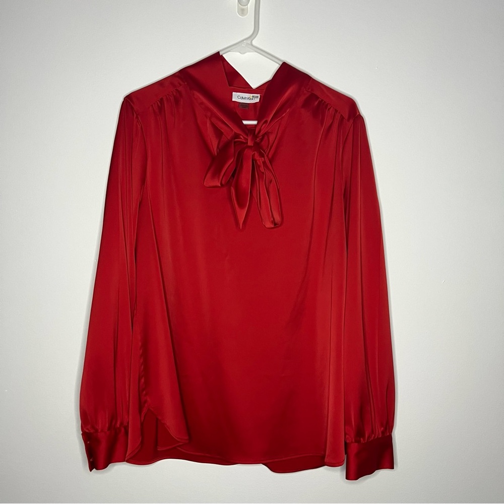 Calvin Klein Satin Feel Red Tie Neck Top